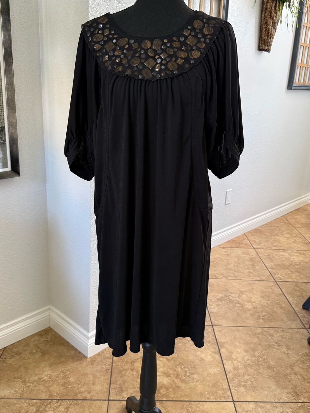 BCBGMaxAzria Black Embellished Yoke Mini Dress